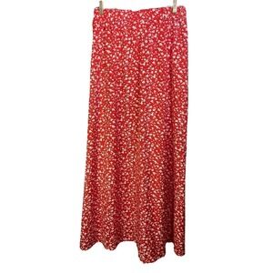 Shein Women Red Floral‎ Maxi Skirt Splits Sides Elastic Waist Size Large (8-10)